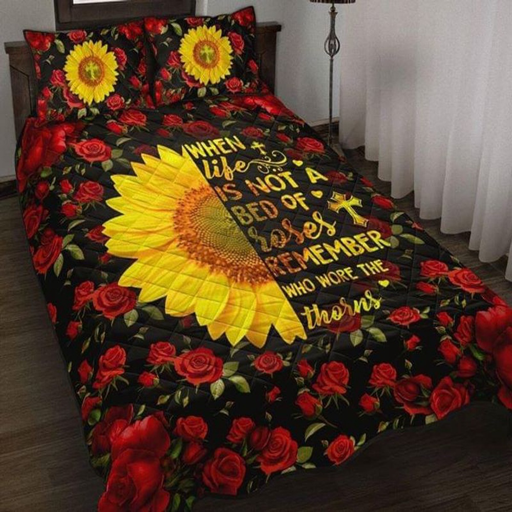 Valentine Bedding Set, In A World Full Of Rose Be A Sunflower Bed Set Rose Pattern Valentine Gift