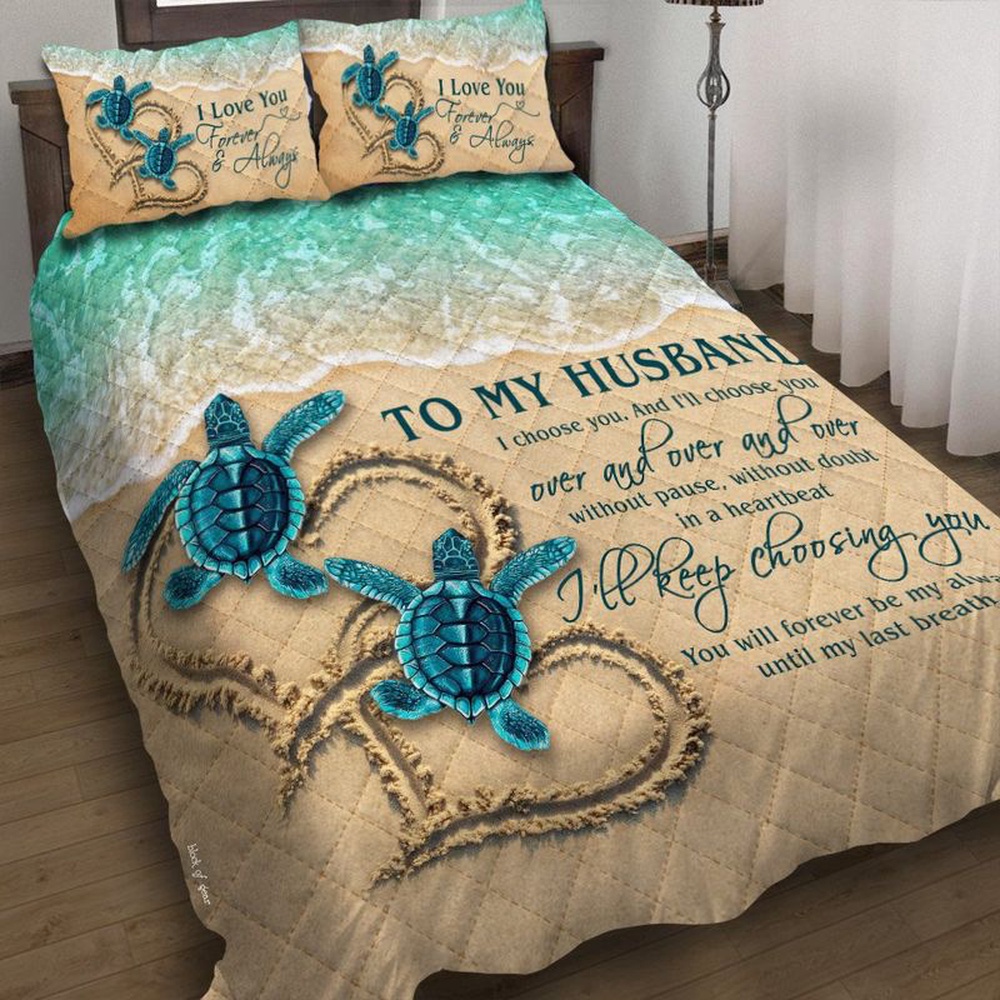 Valentine Bedding Set, To My Husband Bedding Set Sea Turtle Couple Quilt Bedding Set Gift For Lover Valentine Day