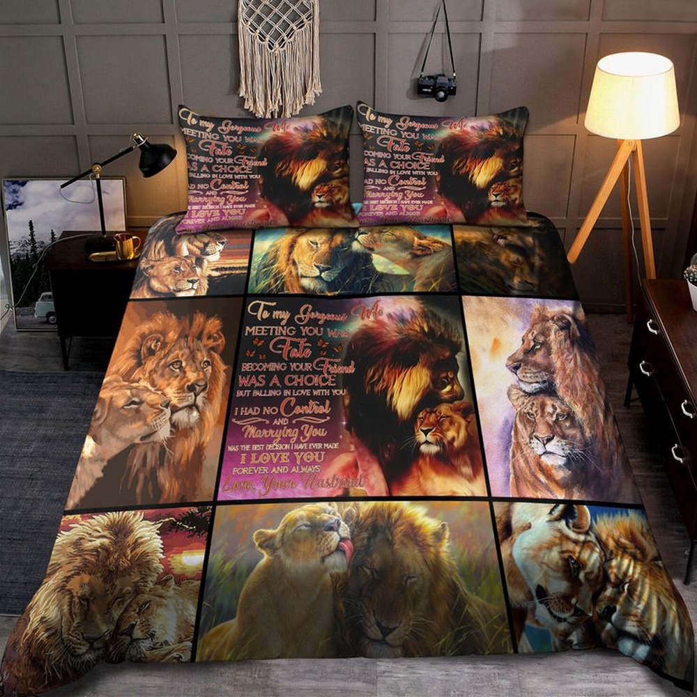 Valentine Bedding Set, To My Wife Lion Couple Bedding Set Lion Couple Meeting You Valentines Day