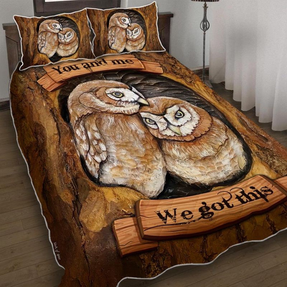 Valentine Bedding Set, You And Me We Got This Bedding Set Owl Couple Quilt Bedding Set Owl Oil Painting Bedding Valentine Lover Gift