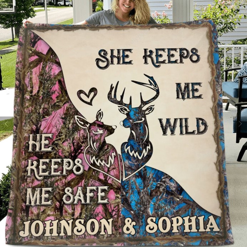 Valentine Blanket, Personalized Couple Fleece Blanket Gift For Couple Husband, Wife. He Keeps Me Safe Valentine Blanket, Personalized Couple Fleece Blanket Gift For Couple Husband, Wife. He Keeps Me Safe