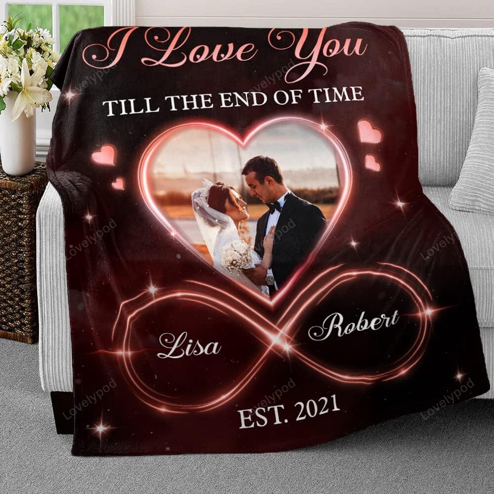 Valentine Blanket, Personalized Couple Photo Blanket Love You Till The End Of Time Fleece Throw Blanket Valentine Blanket, Personalized Couple Photo Blanket Love You Till The End Of Time Fleece Throw Blanket