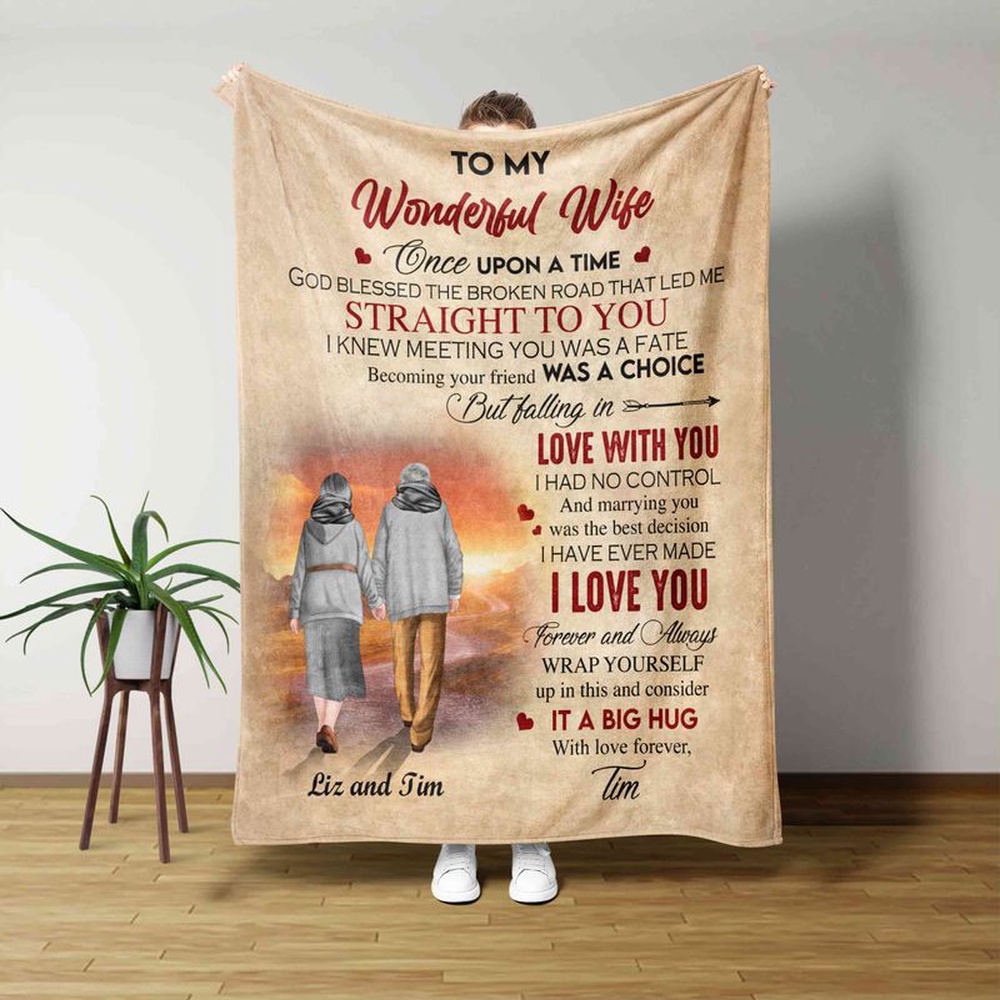 Valentine Blanket, Personalized Happy Wedding Anniversary Throw Blanket To My Wonderful Wife Anniversary Valentine Blanket, Personalized Happy Wedding Anniversary Throw Blanket To My Wonderful Wife Anniversary