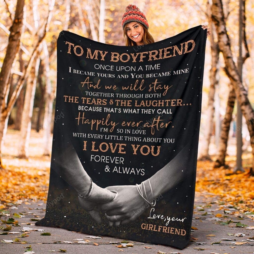 Valentine Blanket, Personalized To My Boyfriend Hand In Hand Fleece Blanket From Girlfriend Gift For Boyfriend