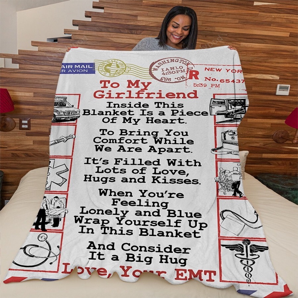 Valentine Blanket, To My Girlfriend Blanket, Emts Girlfriend Premium Fleece Blanket Sherpa Blanket