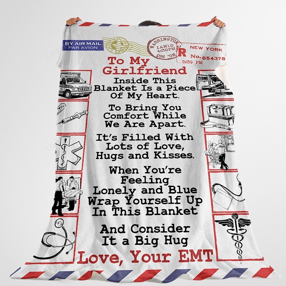 Valentine Blanket, To My Girlfriend Blanket, Emts Girlfriend Premium Fleece Blanket Sherpa Blanket