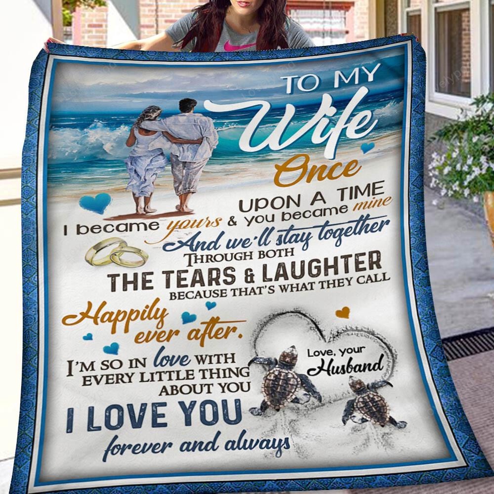 Valentine Blanket, To My Wife Blanket, I Love You Forever & Always Turtles Love Beach Husband To Wife Blanket