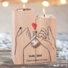 Valentine Candle Holder, Personalized Love Promise Couple Candle Holder Engrave Name Wooden Candlesticks