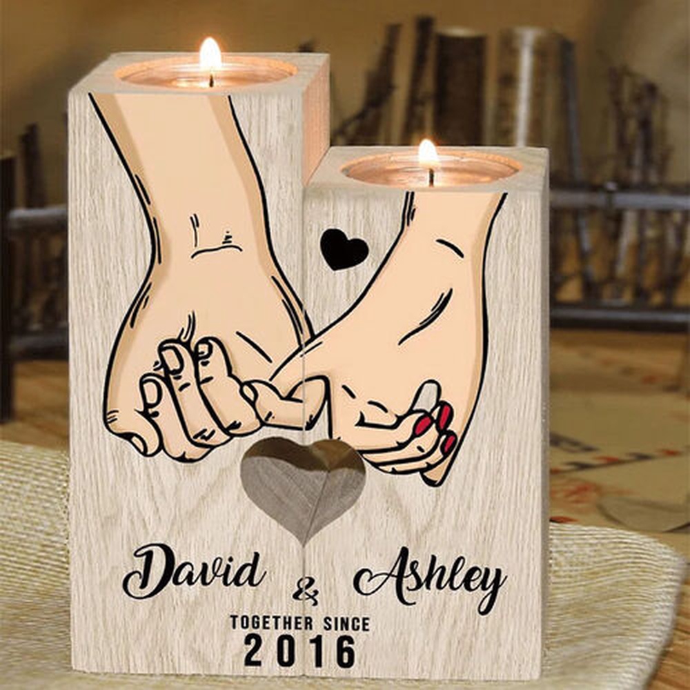 Valentine Candle Holder, Pinky Promise Personalized Couple Candle Holder Engrave Name Wooden Candlesticks Valentine Candle Holder, Pinky Promise Personalized Couple Candle Holder Engrave Name Wooden Candlesticks