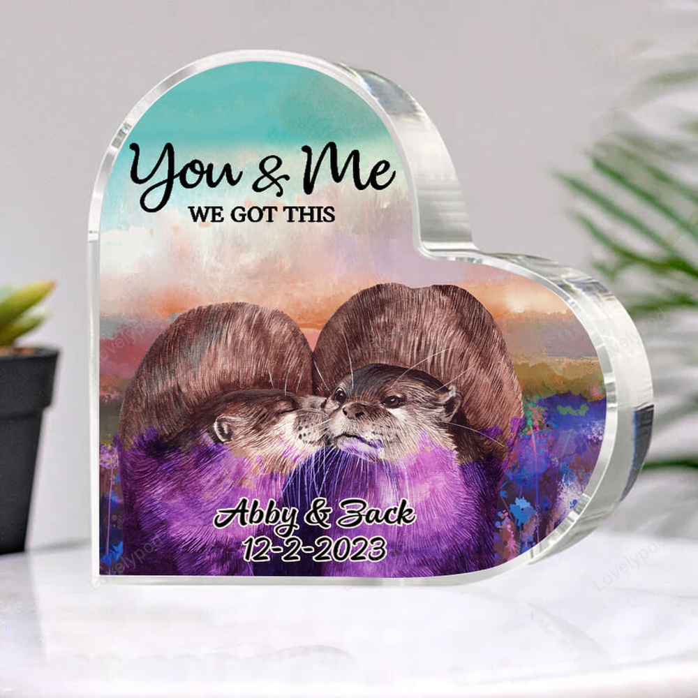 Valentine Keepsakes, Heart Keepsake, Colorful Otters Couple, Otters Plaque For Husband And Wife Valentine Keepsakes, Heart Keepsake, Colorful Otters Couple, Otters Plaque For Husband And Wife