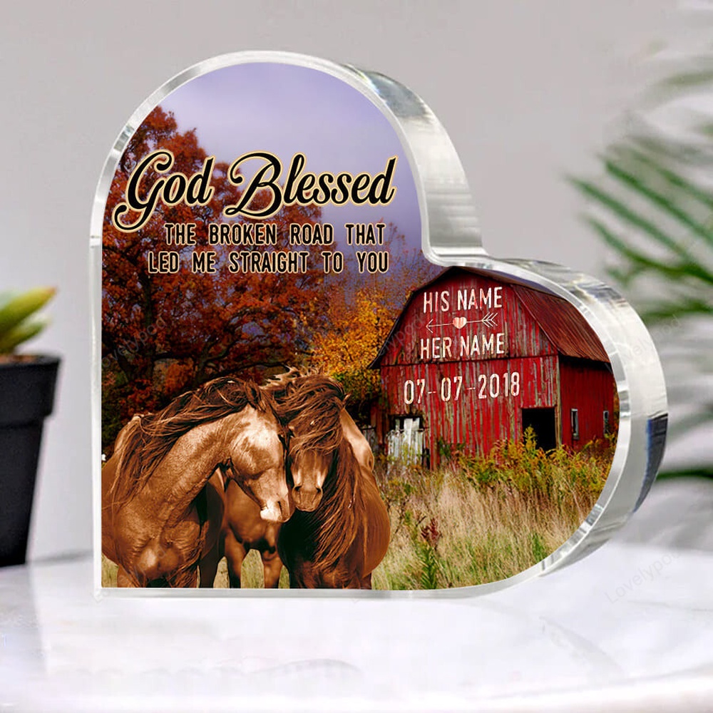 Valentine Keepsakes, Heart Keepsake, Custom Horses Couple Heart Acrylic Plaque, We’re A Team Wedding Anniversary Valentine’s Day Gift