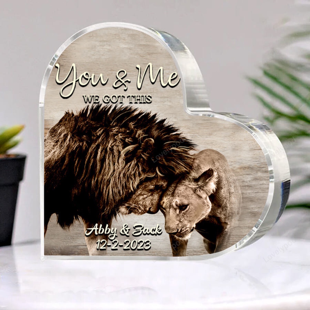 Valentine Keepsakes, Heart Keepsake, Custom Lion Couple Heart Acrylic Plaque, You And Me We Got This Lion Anniversary Gift Valentine Keepsakes, Heart Keepsake, Custom Lion Couple Heart Acrylic Plaque, You And Me We Got This Lion Anniversary Gift