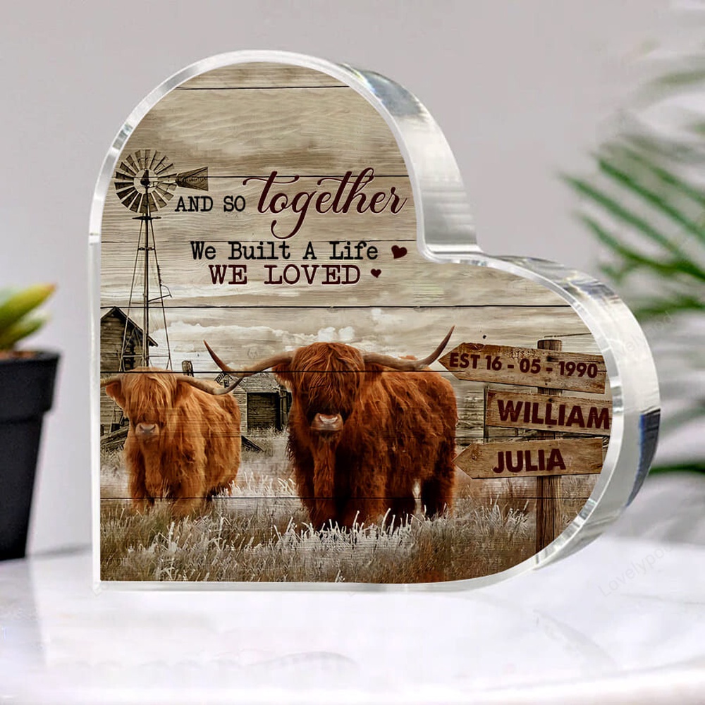 Valentine Keepsakes, Heart Keepsake, Customized Highland Cattle Couple Plaque For Farmhouse Valentine Keepsakes, Heart Keepsake, Customized Highland Cattle Couple Plaque For Farmhouse