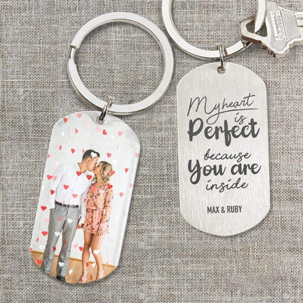 Valentine Keychain, My Heart Is Perfect Because Your Are Inside Couple Keychain, Gift For Girlfriend