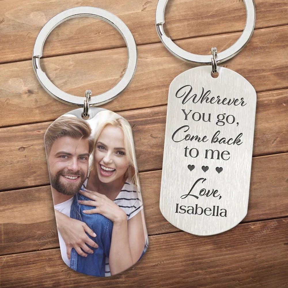 Valentine Keychain, Wherever You Go Com Back To Me, Custom Photo Keychain, Gifts For Him