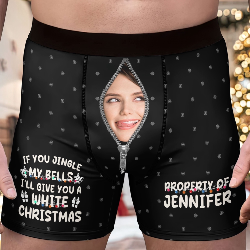 Valentine Men Boxer, If You Jingle My Bells I Promise You A White Christmas Custom Face Personalized Photo Mens Boxer Briefs