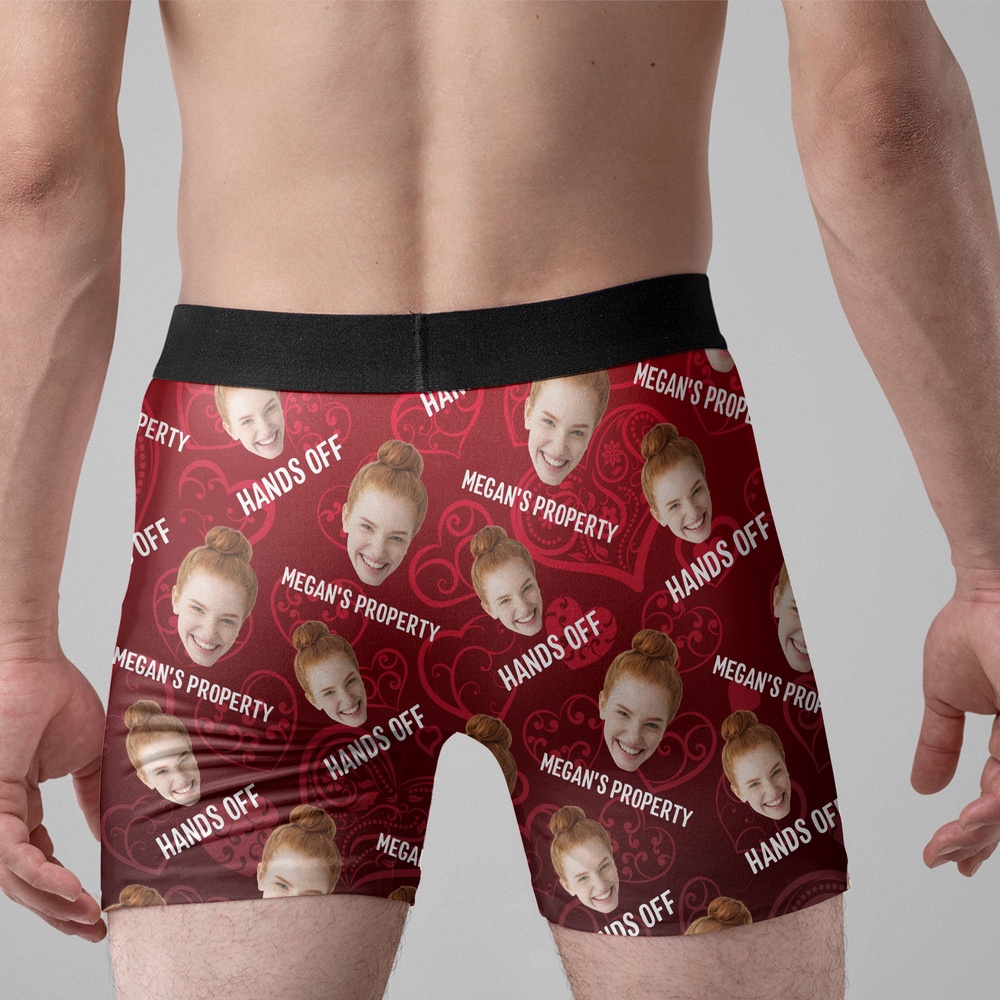 Valentine Men Boxer, Property Of Funny Hands Off Custom Faces Personalized Photo Mens Boxer Briefs Valentines Day Gifts For Men