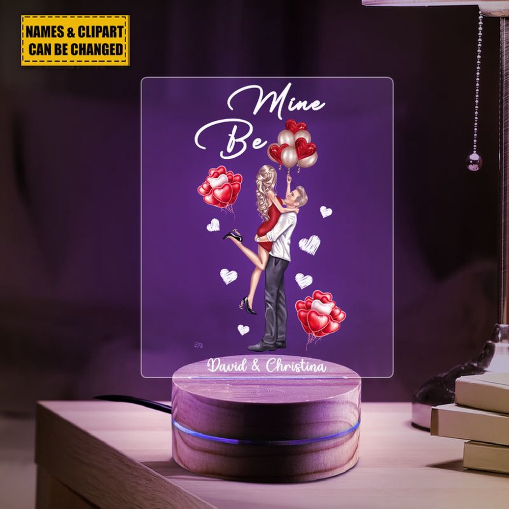 Valentine Night Light, Customized Couple Heart Balloon Bedroom Led Light Be Mine Husband Wife Night Light Valentine