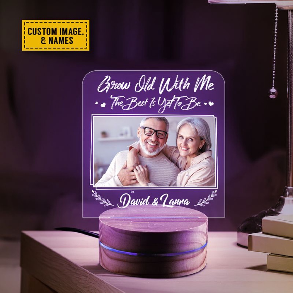 Valentine Night Light, Customized Name Old Couple Led Lamp Night Light Personlized Photo Valentine Gift Grandma Grandpa Gift Idea
