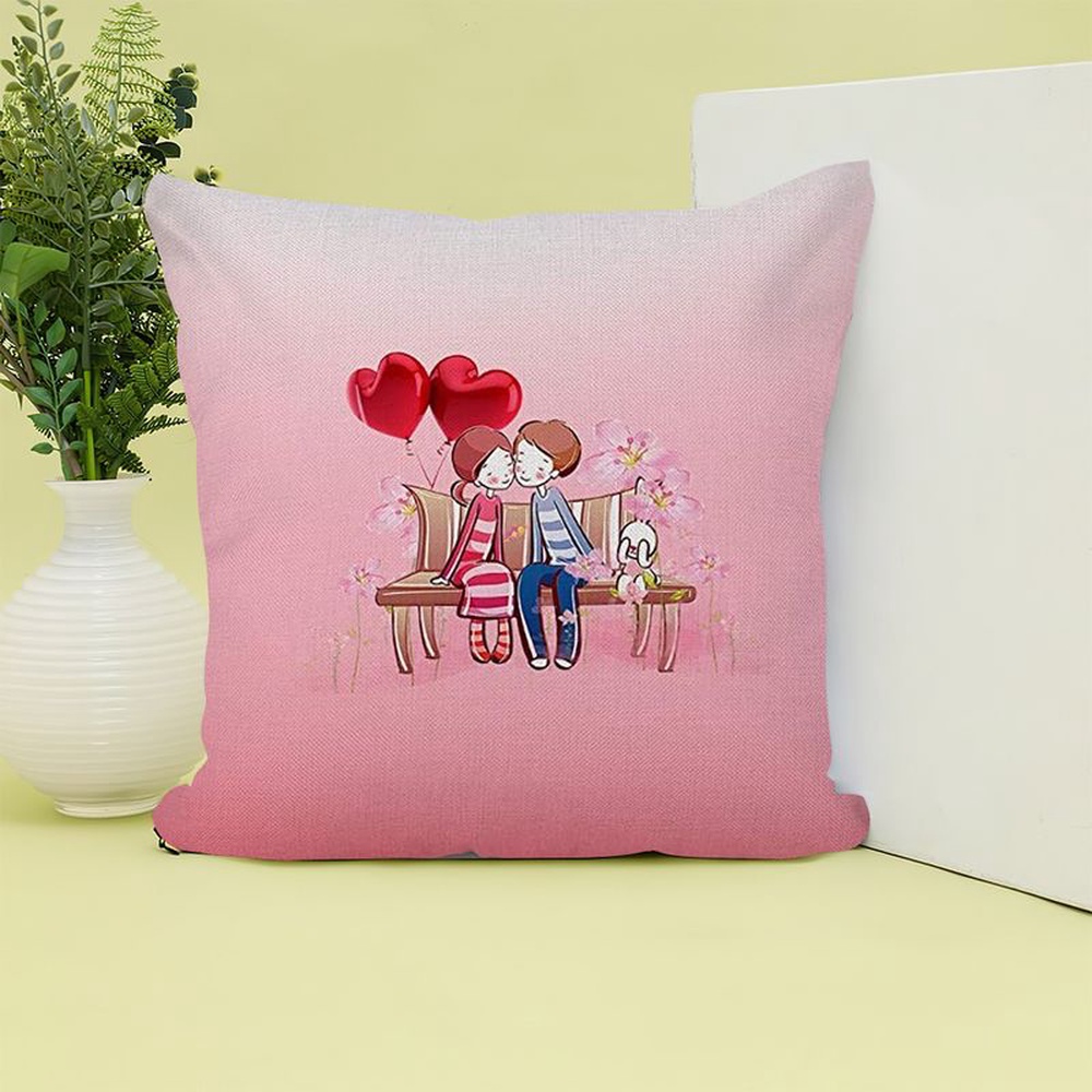 Valentine Pillow, Happy Valentine’s Day Red Heart Balloon Couple Sitting On Couch Together Valentine Pillow, Happy Valentine’s Day Red Heart Balloon Couple Sitting On Couch Together