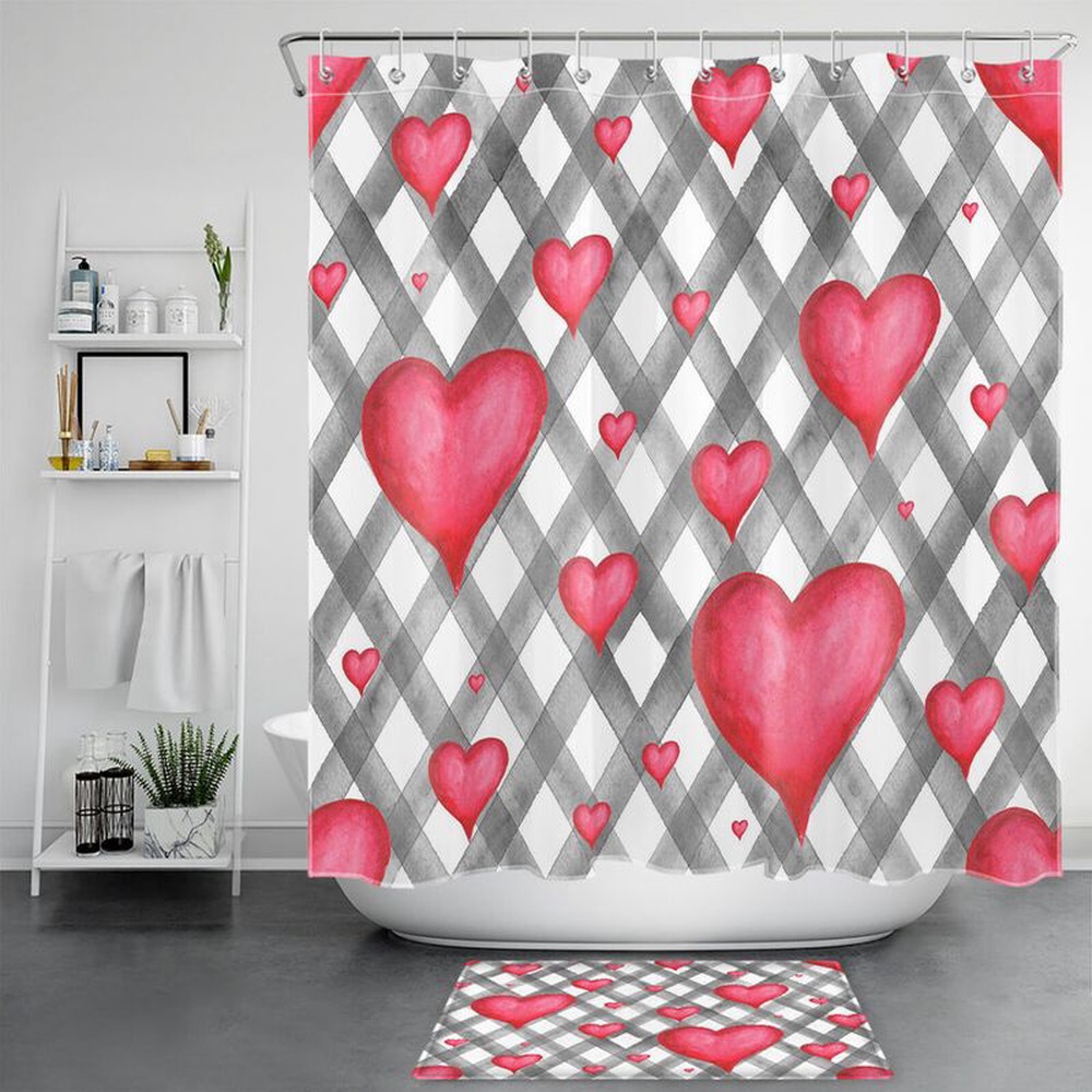 Valentine Shower Curtain, Happy Valentines Day Bathroom Set Heart Shower Set Bathroom Love Day Bathroom Curtain Gifts For Loving Couple