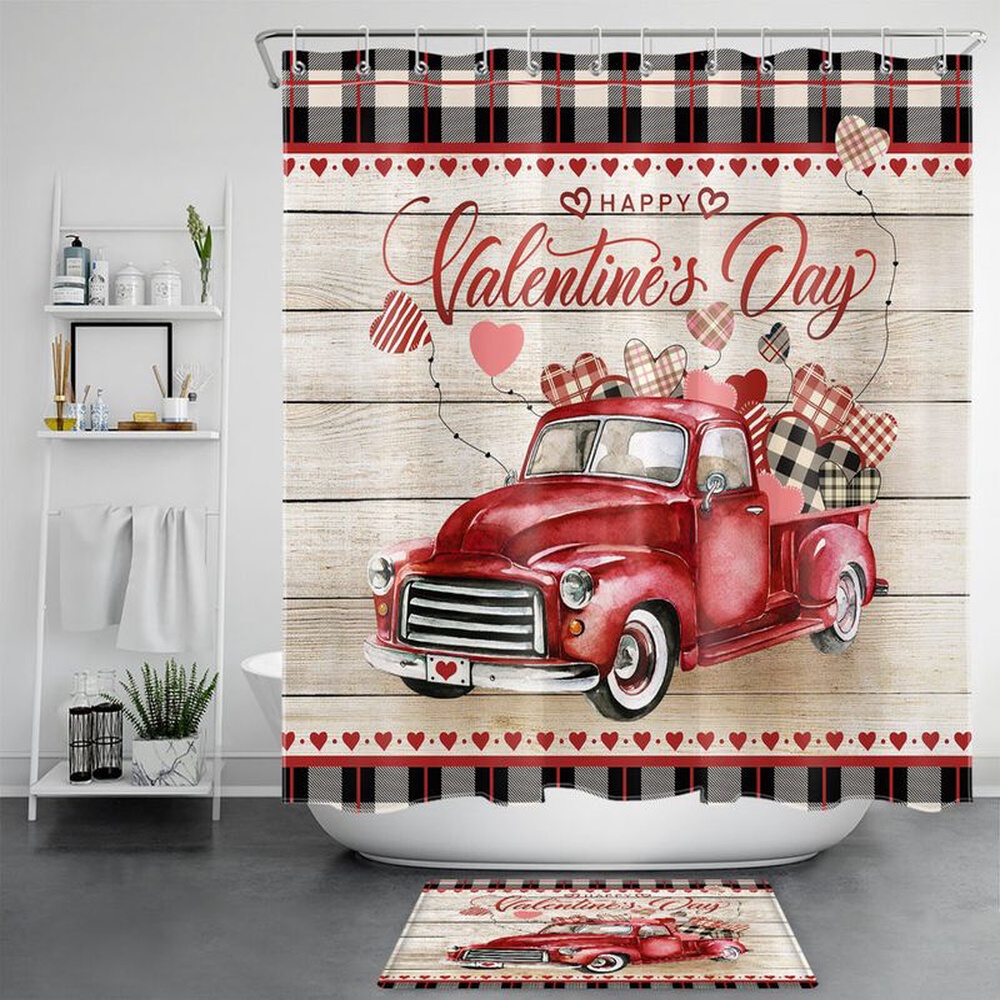 Valentine Shower Curtain, Happy Valentines Day Shower Curtains Heart Valentine Bathroom Set Girlfriend Idea Valentine Shower Curtain, Happy Valentines Day Shower Curtains Heart Valentine Bathroom Set Girlfriend Idea