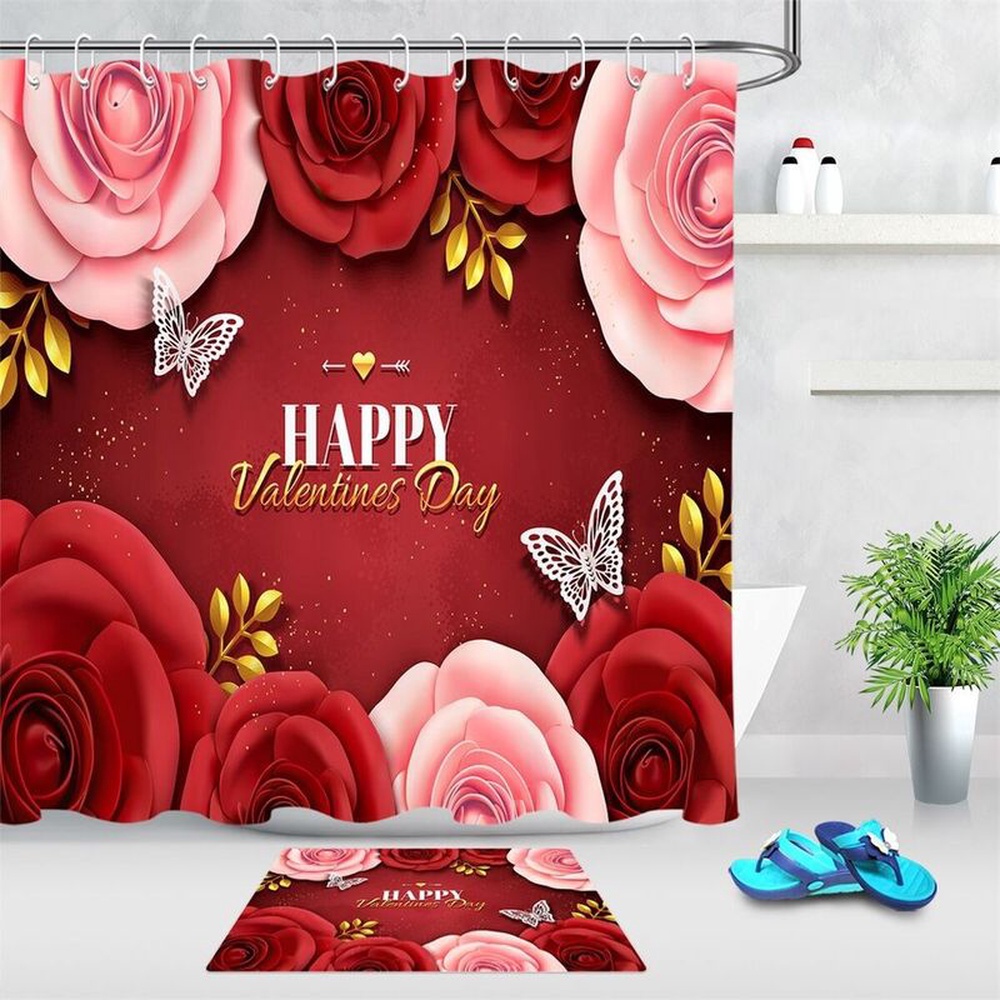 Valentine Shower Curtain, Happy Valentines Day Shower Curtains Roses Butterfly Bathroom Curtains Valentine Decor Bathroom Decoration Valentine Shower Curtain, Happy Valentines Day Shower Curtains Roses Butterfly Bathroom Curtains Valentine Decor Bathroom Decoration