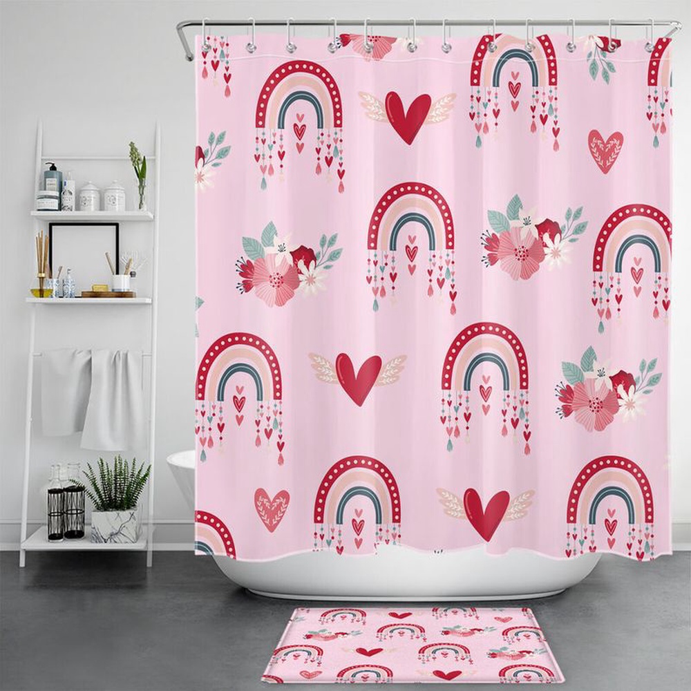 Valentine Shower Curtain, Valentines Day Pattern Shower Curtains Hearts Bathroom Set Happy Valentines Day Gift For Him Valentine Shower Curtain, Valentines Day Pattern Shower Curtains Hearts Bathroom Set Happy Valentines Day Gift For Him