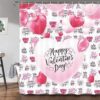 Valentine Shower Curtain, Valentines Day Shower Curtain Valentine Gnome Love Shower Curtain Set Happy Valentines Day Gifts