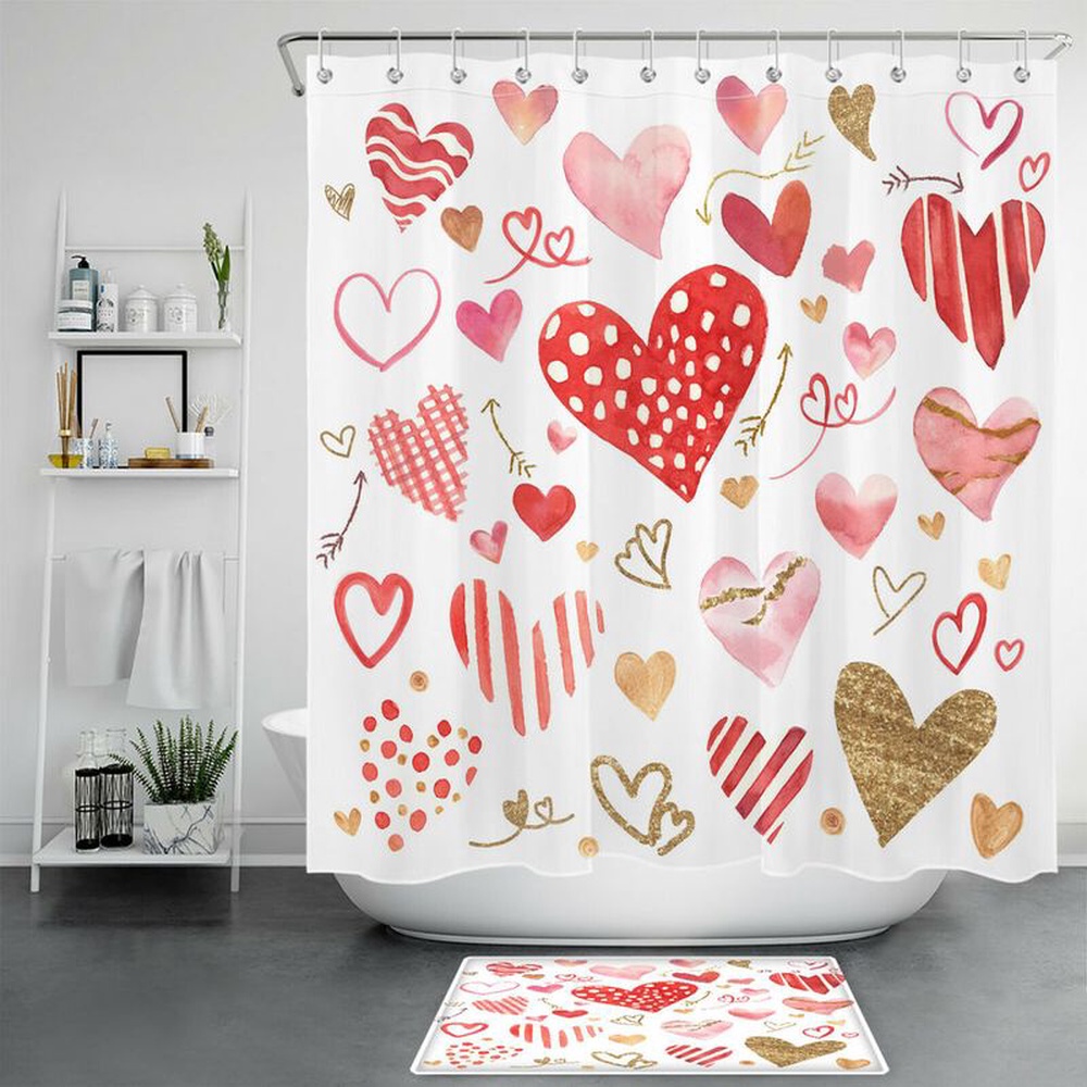 Valentine Shower Curtain, Valentines Hearts Shower Curtains Valentines Day Decor Bathroom Decoration Girlfriend Valentine Shower Curtain, Valentines Hearts Shower Curtains Valentines Day Decor Bathroom Decoration Girlfriend