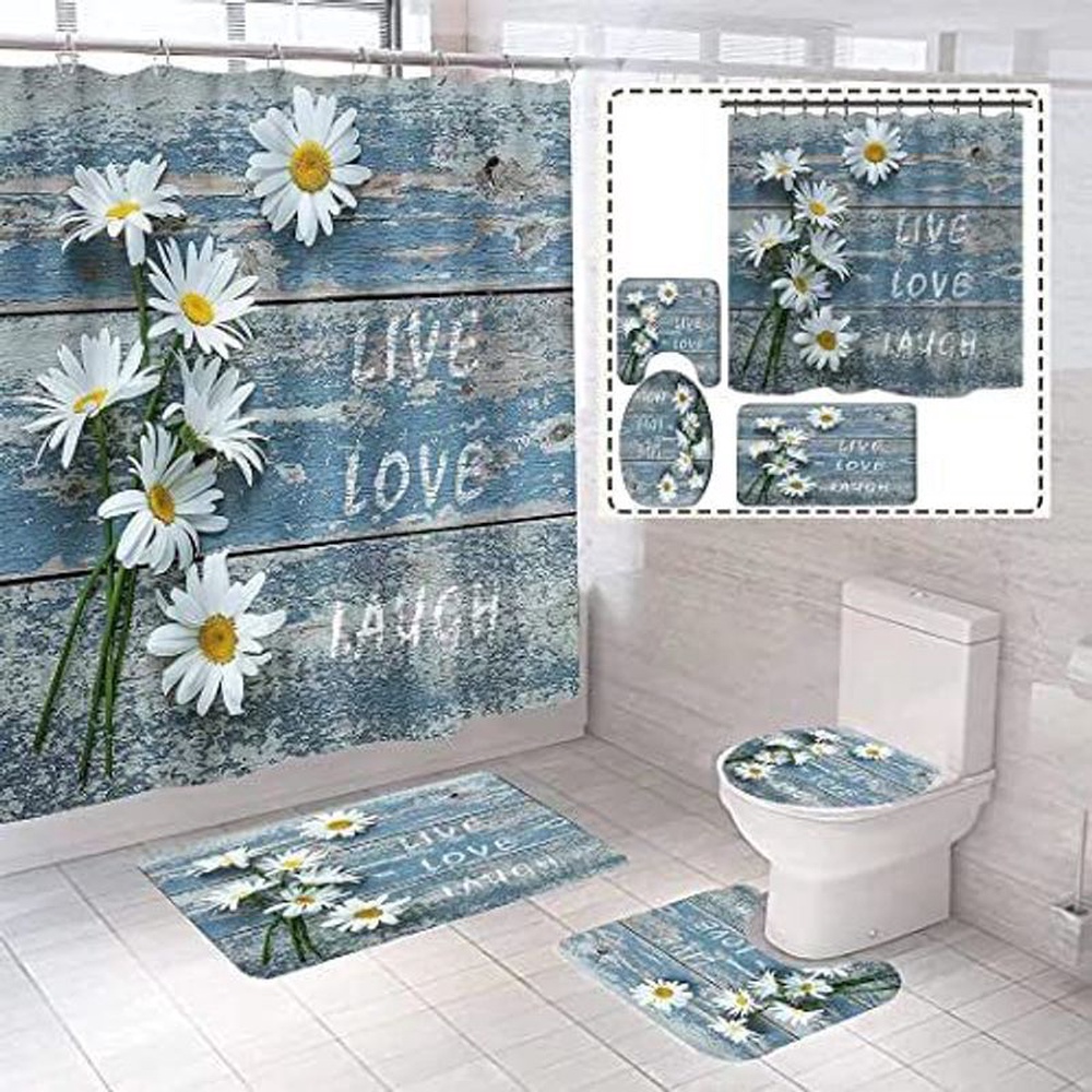 Valentine Shower Curtain, Valentines Live Love Laugh Shower Curtains Bathroom Set Daisy Flower Bathroom Decoration Gift For Family Valentine Shower Curtain, Valentines Live Love Laugh Shower Curtains Bathroom Set Daisy Flower Bathroom Decoration Gift For Family