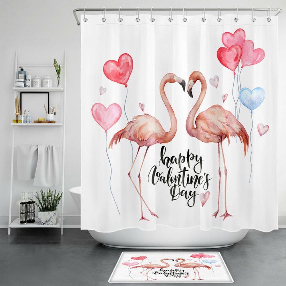 Valentine Shower Curtain, Valentines Shower Curtains Flamingo Couple Bathroom Curtains Flamingos Lovers Gift Valentine Gift Idea Valentine Shower Curtain, Valentines Shower Curtains Flamingo Couple Bathroom Curtains Flamingos Lovers Gift Valentine Gift Idea