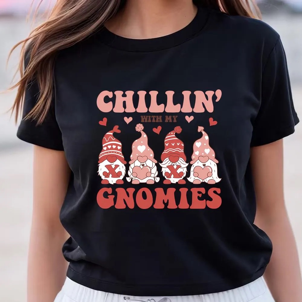 Valentine T-Shirt, Chillin With My Gnomies Red And Pink Xoxo Valentines Day T-Shirt, Valentine Day Shirt