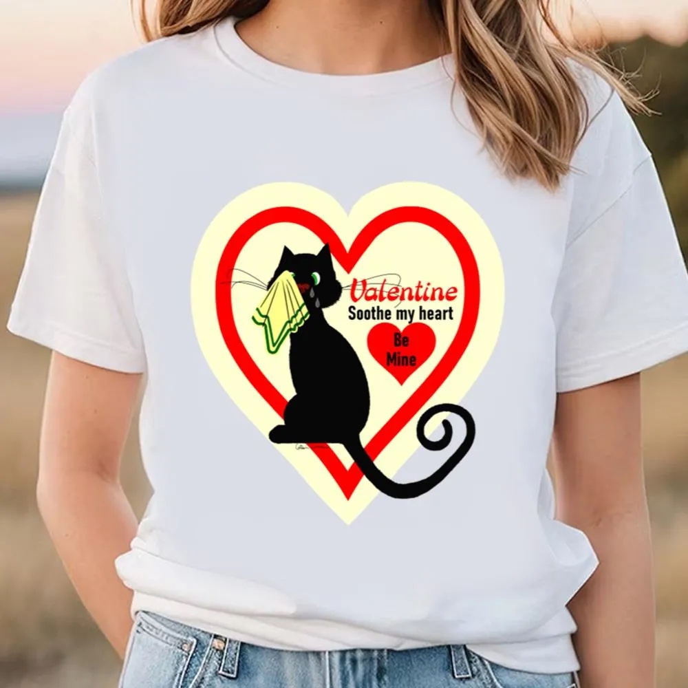 Valentine T-Shirt, Crying Black Cat Old Fashioned Valentine Vintage Style T-Shirt, Valentine Day Shirt