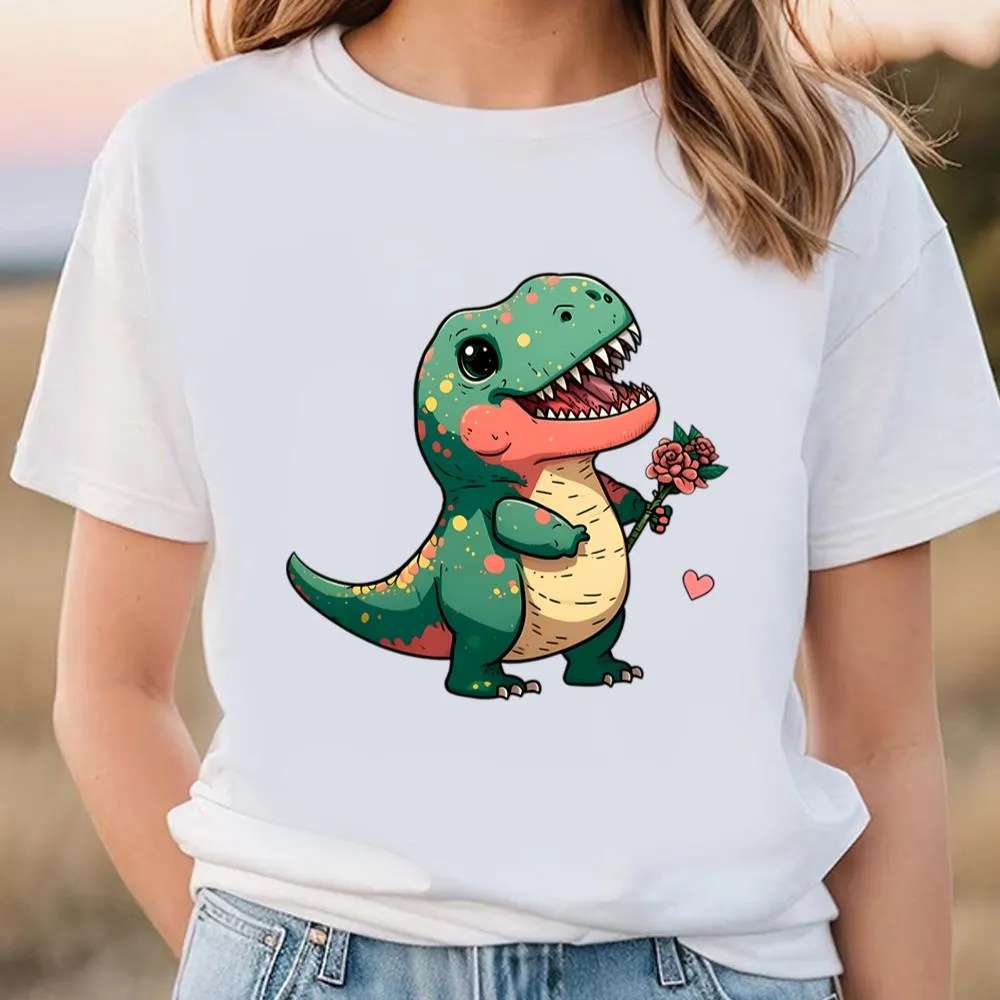 Valentine T-Shirt, Fatty Tiny T-Rex with Roses Valentine T-Shirt, Valentine Day Shirt