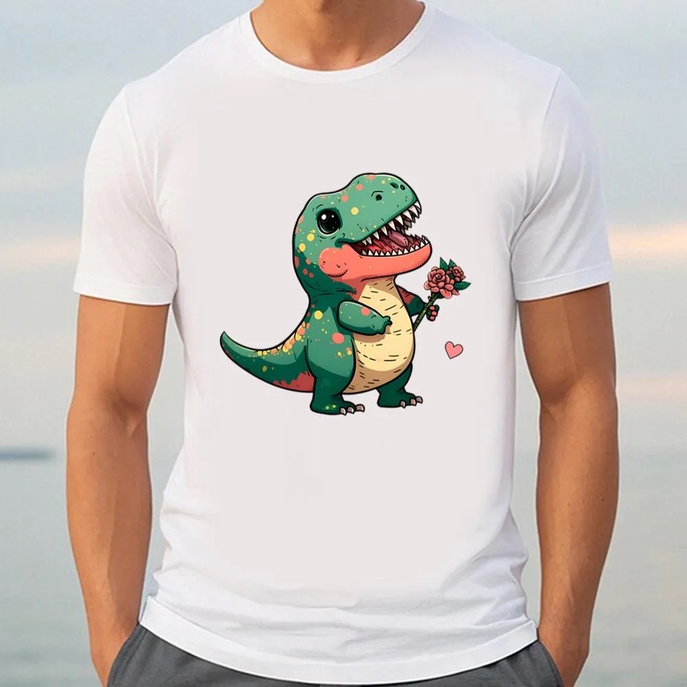 Valentine T-Shirt, Fatty Tiny T-Rex with Roses Valentine T-Shirt, Valentine Day Shirt