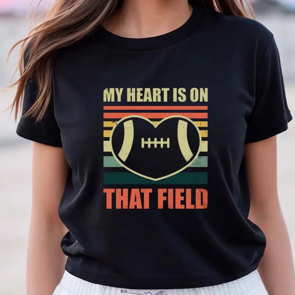 Valentine T-Shirt, Football Valentines Day Heart Is On The Field Vintage Sport T-Shirt, Valentine Day Shirt