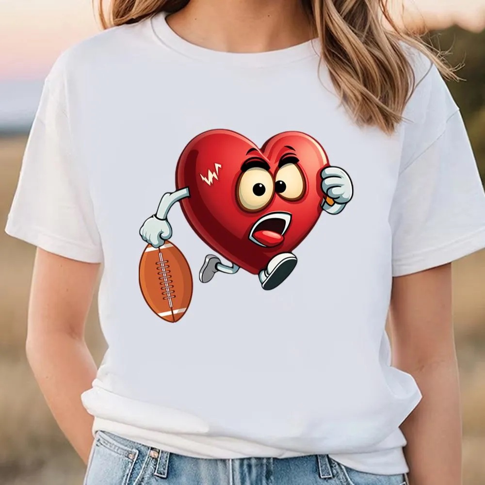 Valentine T-Shirt, Heart American Football Valentines Day Boys Men Sports T-Shirt, Valentine Day Shirt