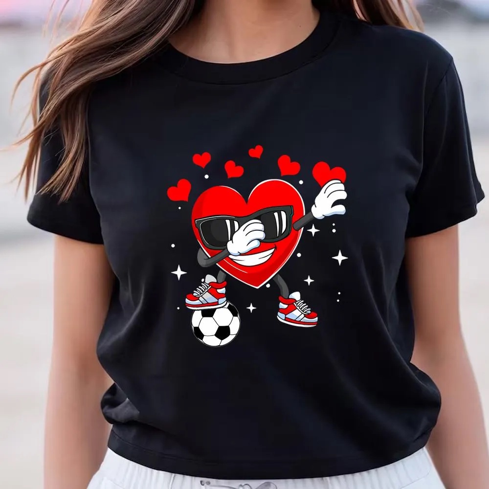 Valentine T-Shirt, Heart Dab Dance With Soccer Ball Valentines Day Boys Kids Premium T-Shirt, Valentine Day Shirt