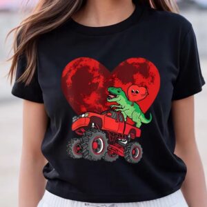 Valentine T-Shirt, Heart Dinosaur Riding Monster Truck&hellip;
