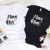 Valentine T-Shirt, Matching Outfits Set, Charming Couples Matching Set I Love Heri Love Him Playful & Comfy Combo Outfits