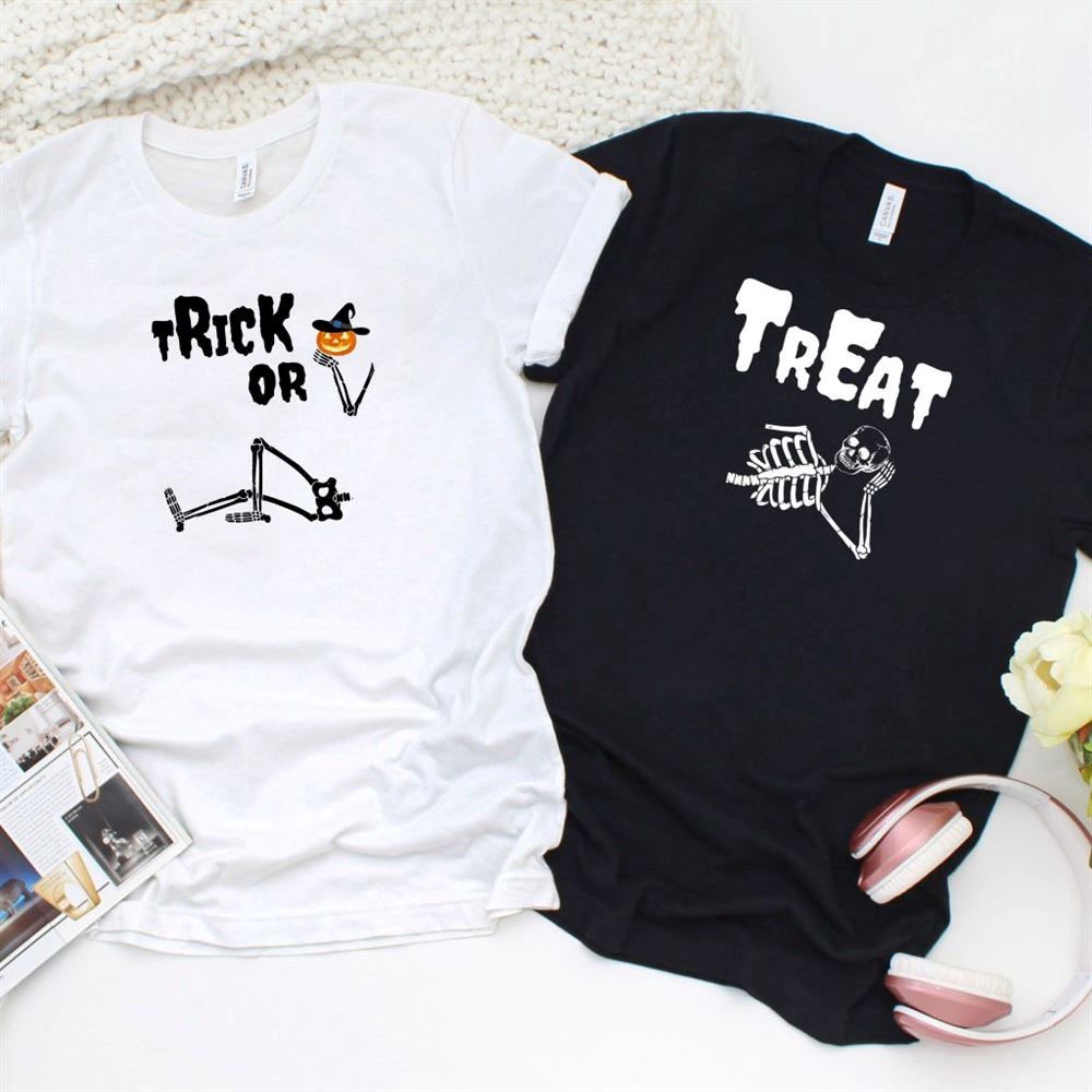 Valentine T-Shirt, Matching Outfits Set, Halloween Trick Or Treat Skeleton Matching Outfits Perfect Couples Costume Set