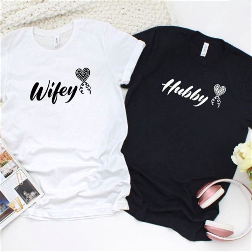 Valentine T-Shirt, Matching Outfits Set, Just Married Wifey & Hubby Matching Outfits  Mr And Mrs Honeymoon Set