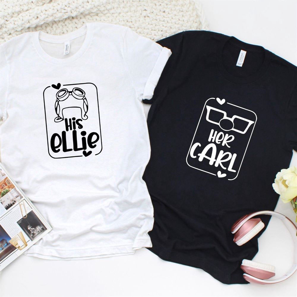 Valentine T-Shirt, Matching Outfits Set, Matching Mr & Mrs Up Outfits For Couples His Ellie & Her Carl Hoodies