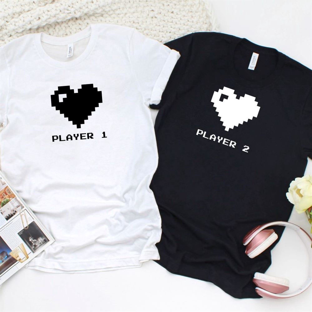 Valentine T-Shirt, Matching Outfits Set, Player 1 2 Full Heart Model Matching Outfits For Gaming Lovers, Perfect Valentines Gift