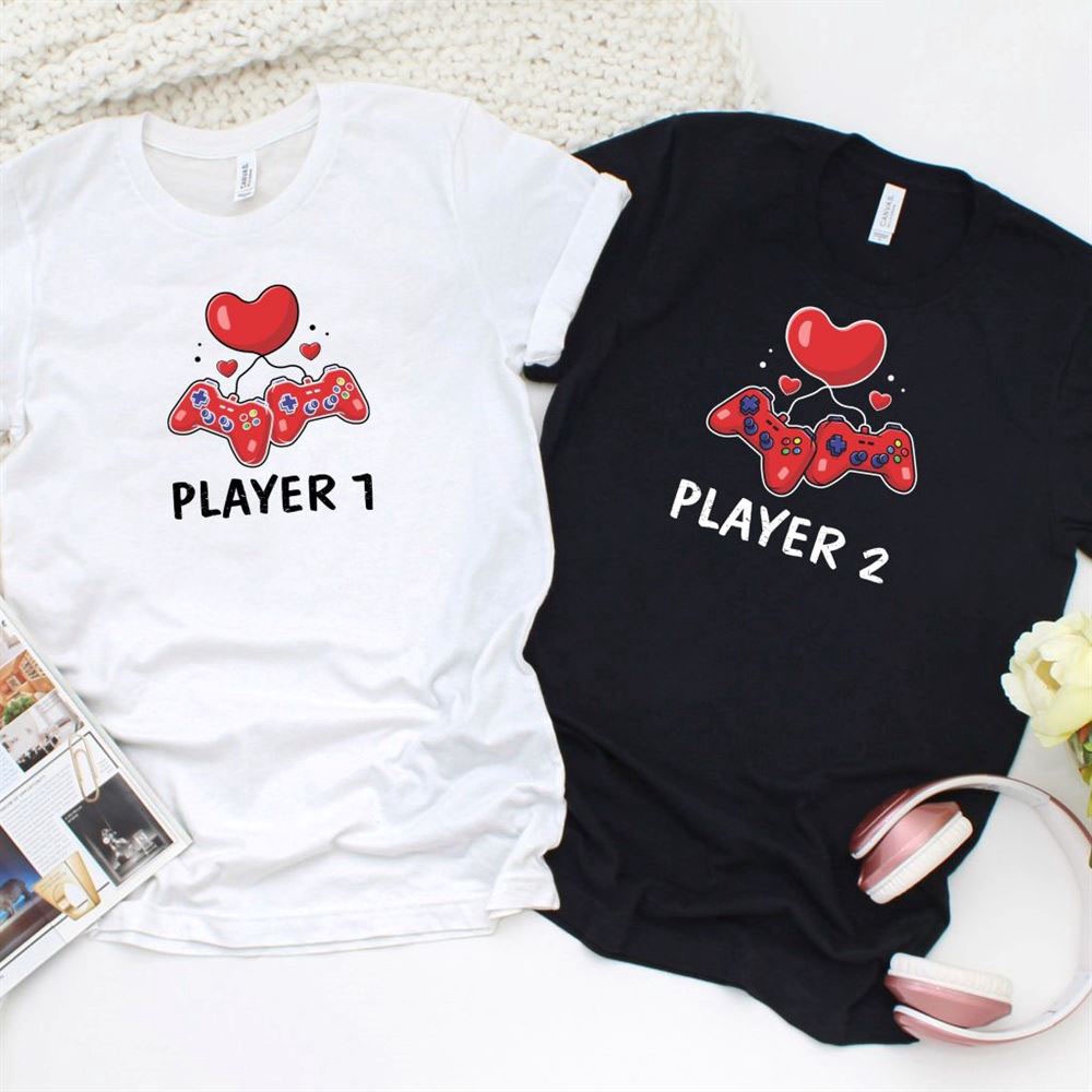 Valentine T-Shirt, Matching Outfits Set, Player 1 & 2 Gaming Lovers Matching Set Perfect Valentines Gift For Geek Couples