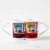 Vanlentine Heart Shaped Mug Set, Wedding Heart White Rose Invitation Coffee Mug Set