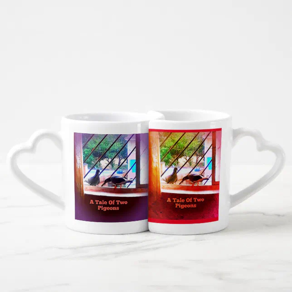 Vanlentine Heart Shaped Mug Set, A Tale Of Two Pigeons Twin Mug
