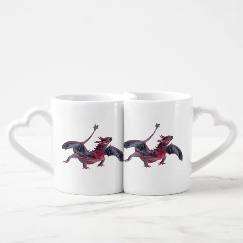 Vanlentine Heart Shaped Mug Set, Dragon Fantasy Photoshop Giant Coffee Mug Set