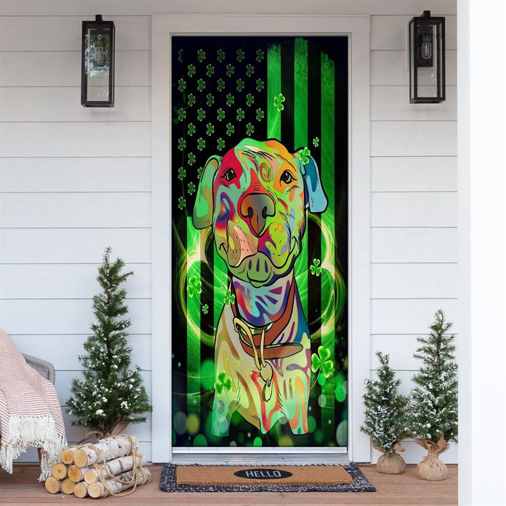 American Pit Bull Terrier Door Cover, St Patrick’s Day Door Cover, St Patrick’s Day Door Decor American Pit Bull Terrier Door Cover, St Patrick’s Day Door Cover, St Patrick’s Day Door Decor
